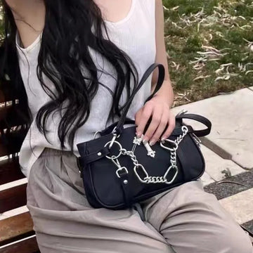 Qfdian Japanese Vintage Streetwear Punk Women Handbags Y2k Aesthetic Trendy Cross Chain Shoulder Bags Casual Fashion Chic Underarm Bag